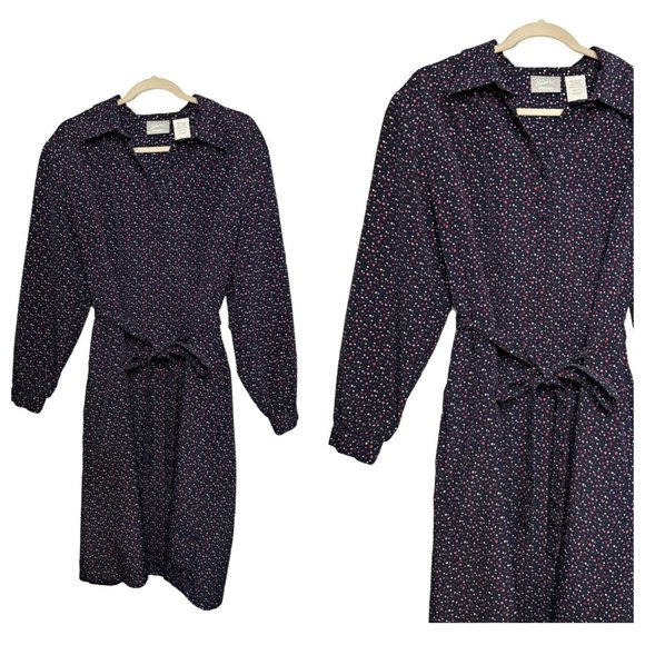 VTG Blair Ladies Midi Polka Button Down Accented Dot Dress SZ Large Petite - Picture 1 of 7